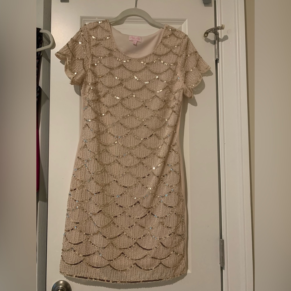 NYE Sparkly cream colored dress from Pink Lily Boutique